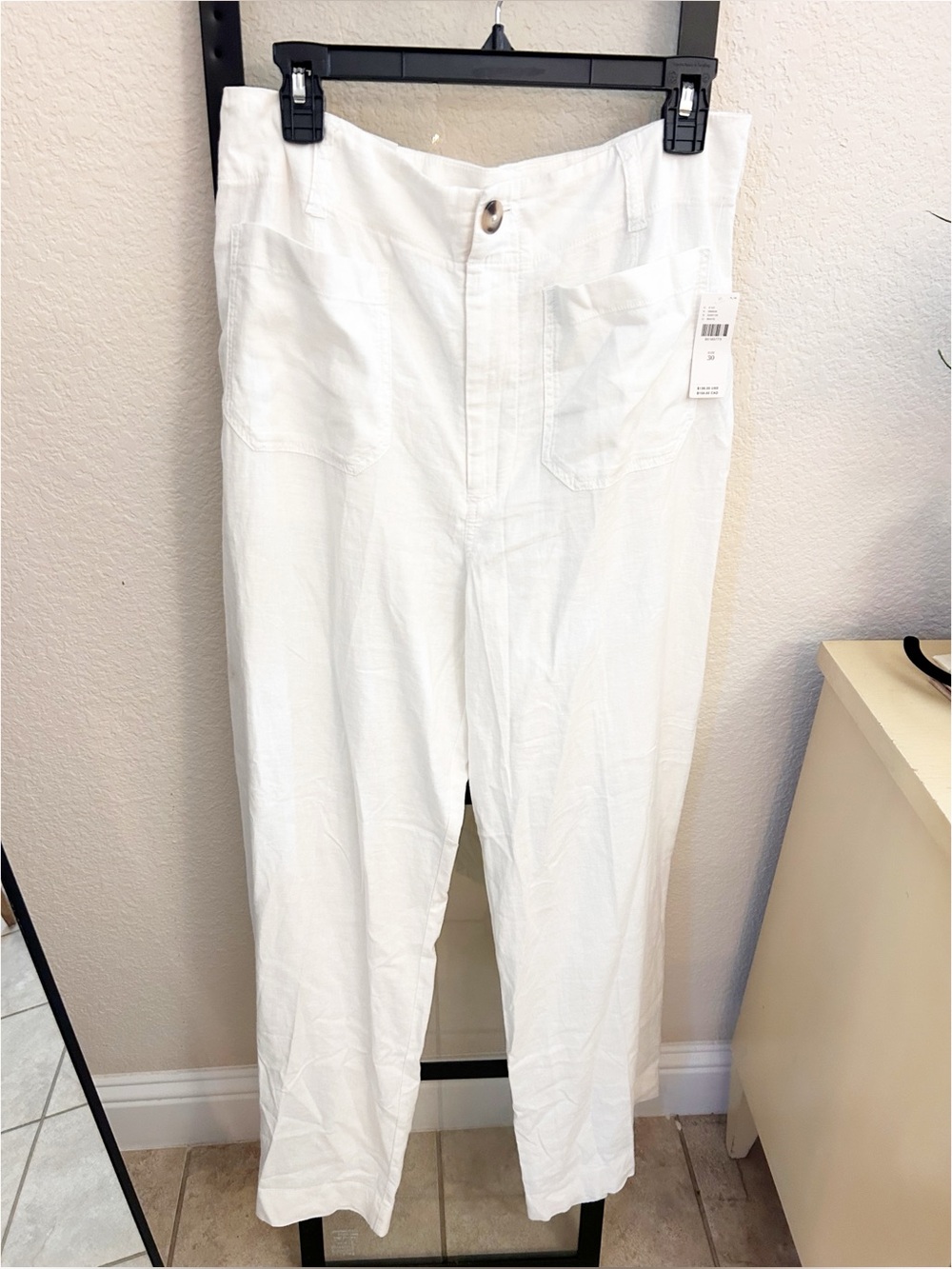NWT Anthropologie Maeve Colette Linen Stretch Full Length Wide Leg Pants White - Picture 4 of 7